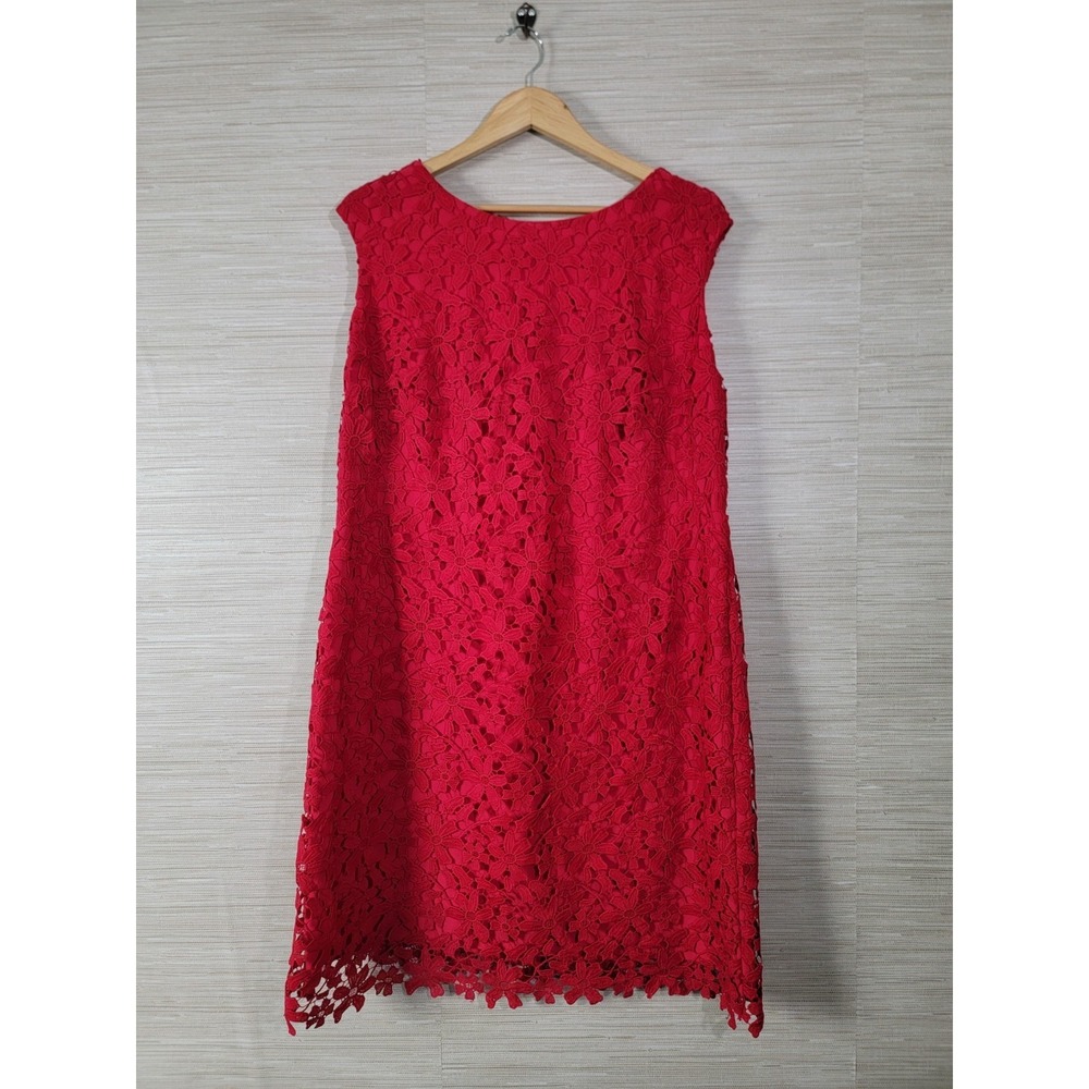 Lauren Ralph Lauren Sheath Dress Womens 16W Rose Melon Lace Floral Cap Sleeve